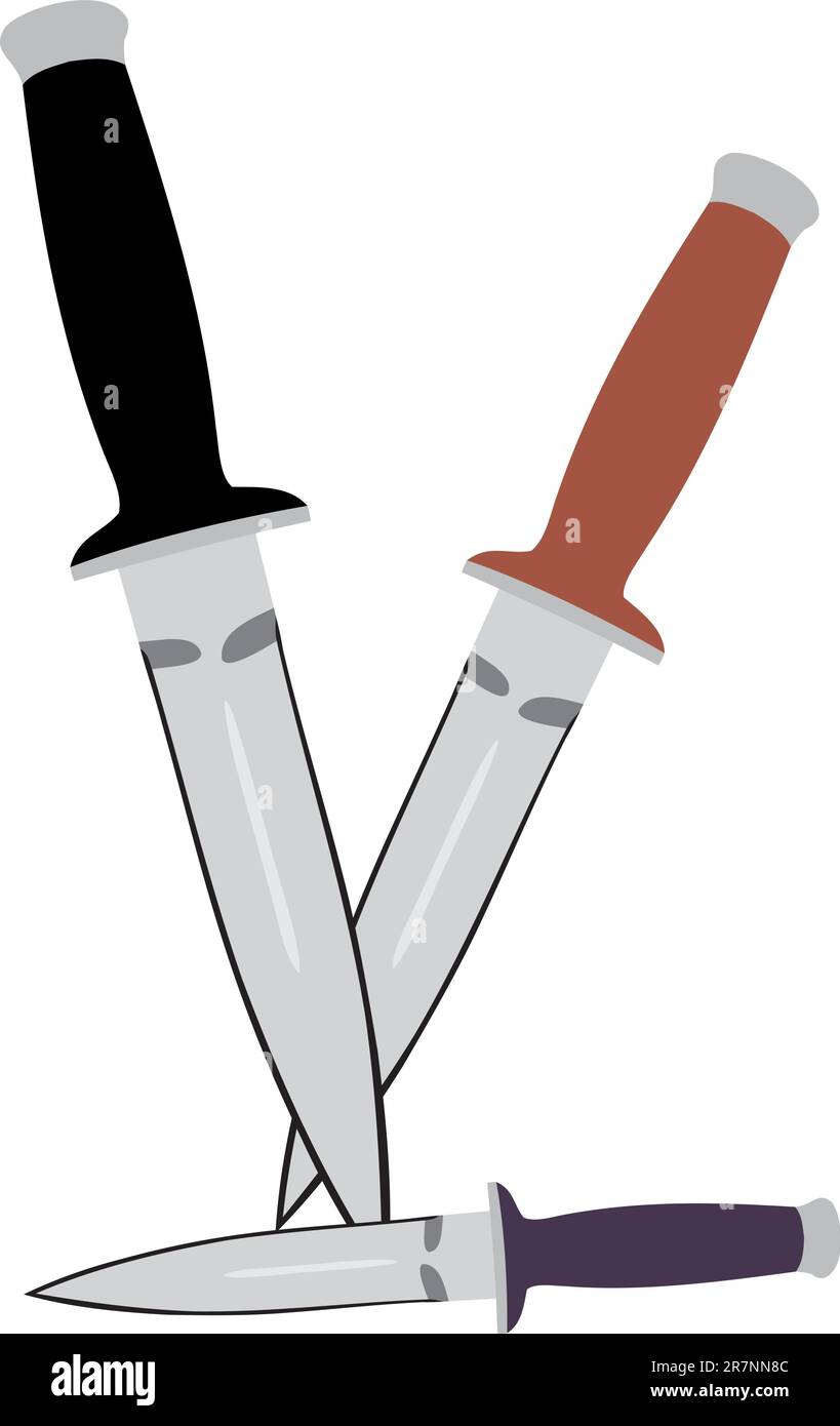 Scharfes Messer. Ein Satz Messer. Ein scharfer Dolch Stock Vektor