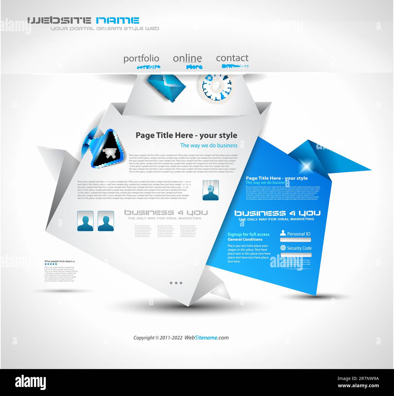 Origami Website - elegantes Design für Geschäftspräsentationen. Vorlage mit vielen Designelementen. Jeder Schatten ist transparent Stock Vektor