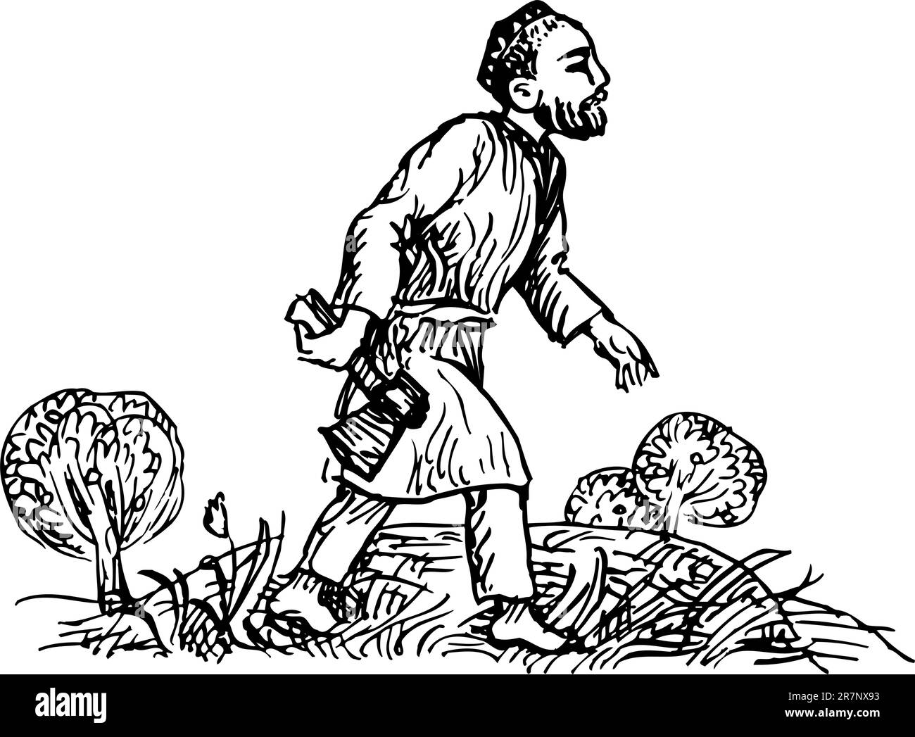 Armer Mann mit Axt im Feld Stock Vektor