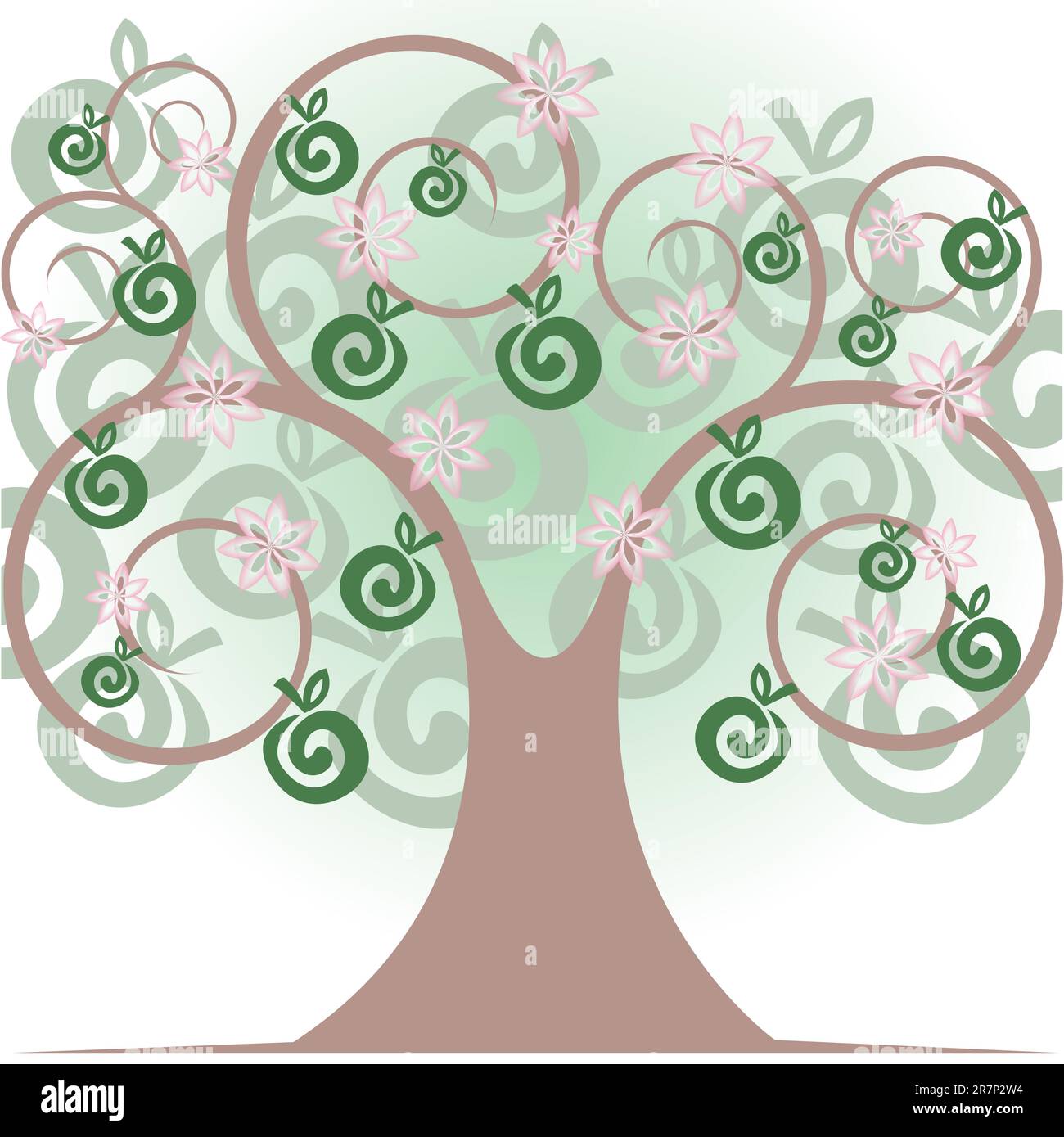 schöne stilisierter Baum mit Äpfeln und Blumen Stock Vektor