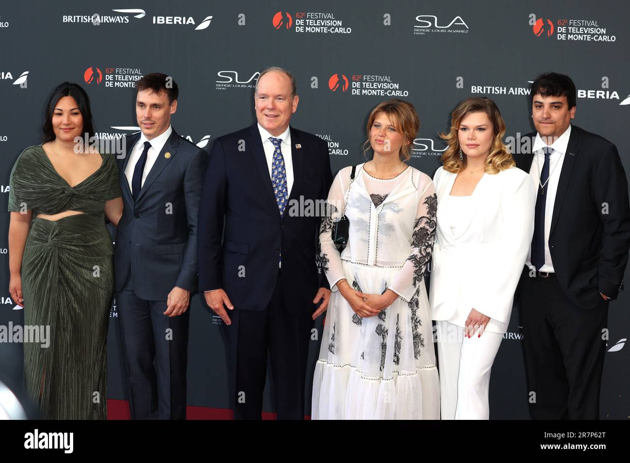 Monaco, Monaco. 17. Juni 2023. Marie Ducruet, Louis Ducruet, Prinz Albert II. Von Monaco, Julia de Nunez, Camille Gottlieb und Medy Anthony nehmen am 62. 16. Juni 2023 in Monte-Carlo, Monaco, an der Eröffnung des roten Teppichs Teil. Bild & Copyright © Thierry CARPICO/ATP Images (CARPICO Thierry Thierry Press/ATP Sport Credit: SPP Sport). Alamy Live News Stockfoto