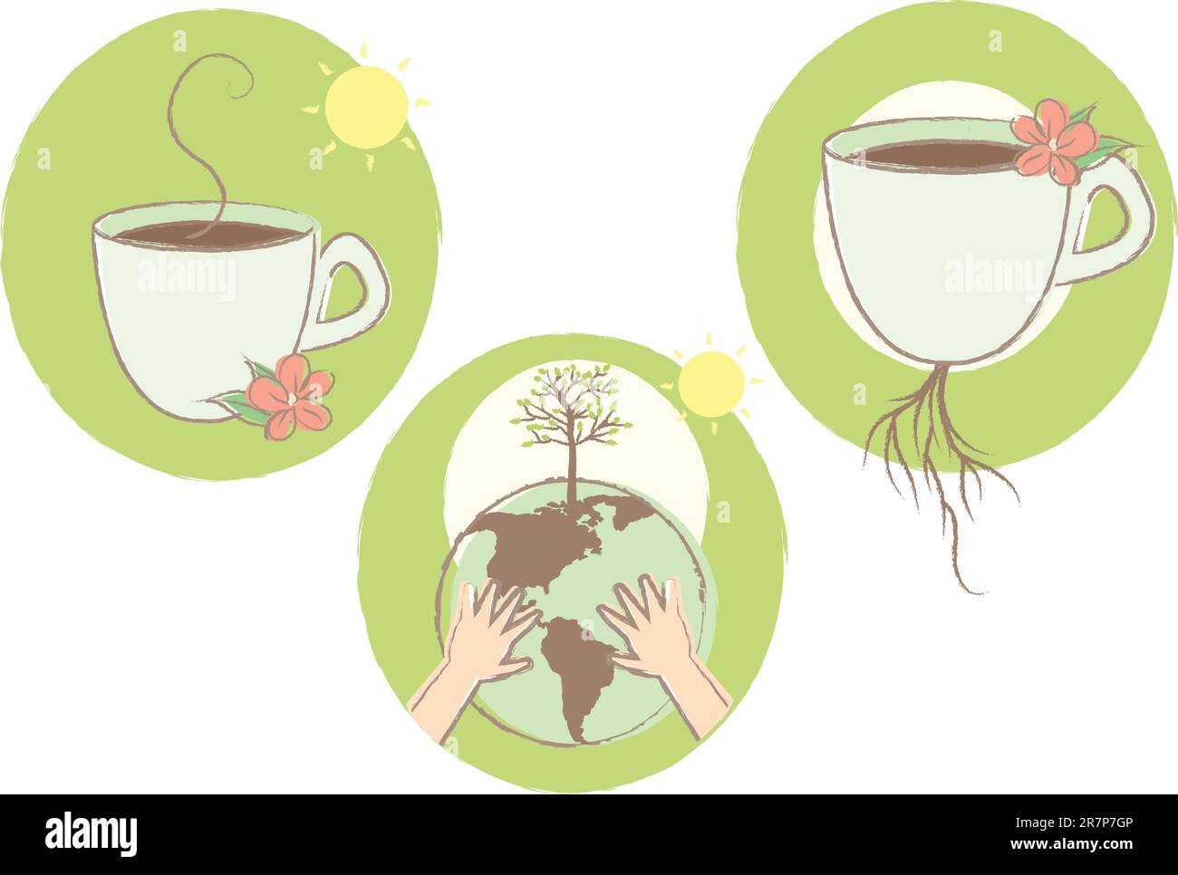 Ein Set von umweltfreundlichen Illustrationen zum Thema Kaffee. Stock Vektor