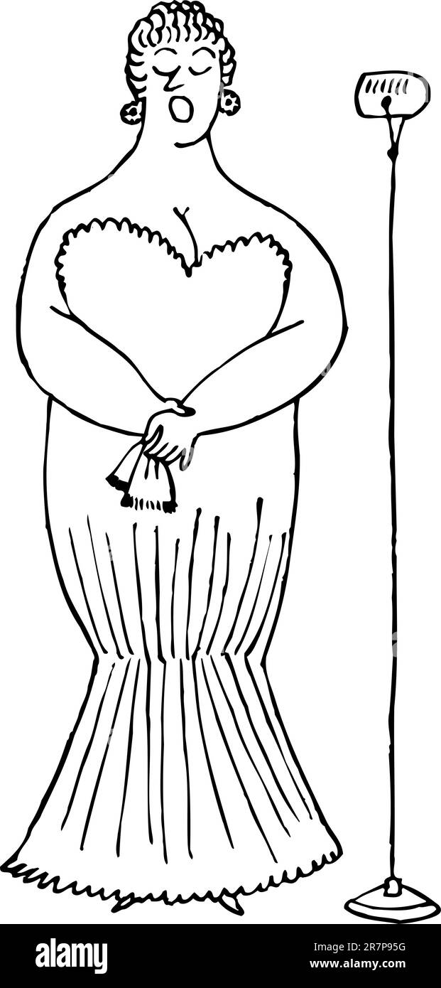 Sängerin auf der Bühne auf Weiß Stock Vektor