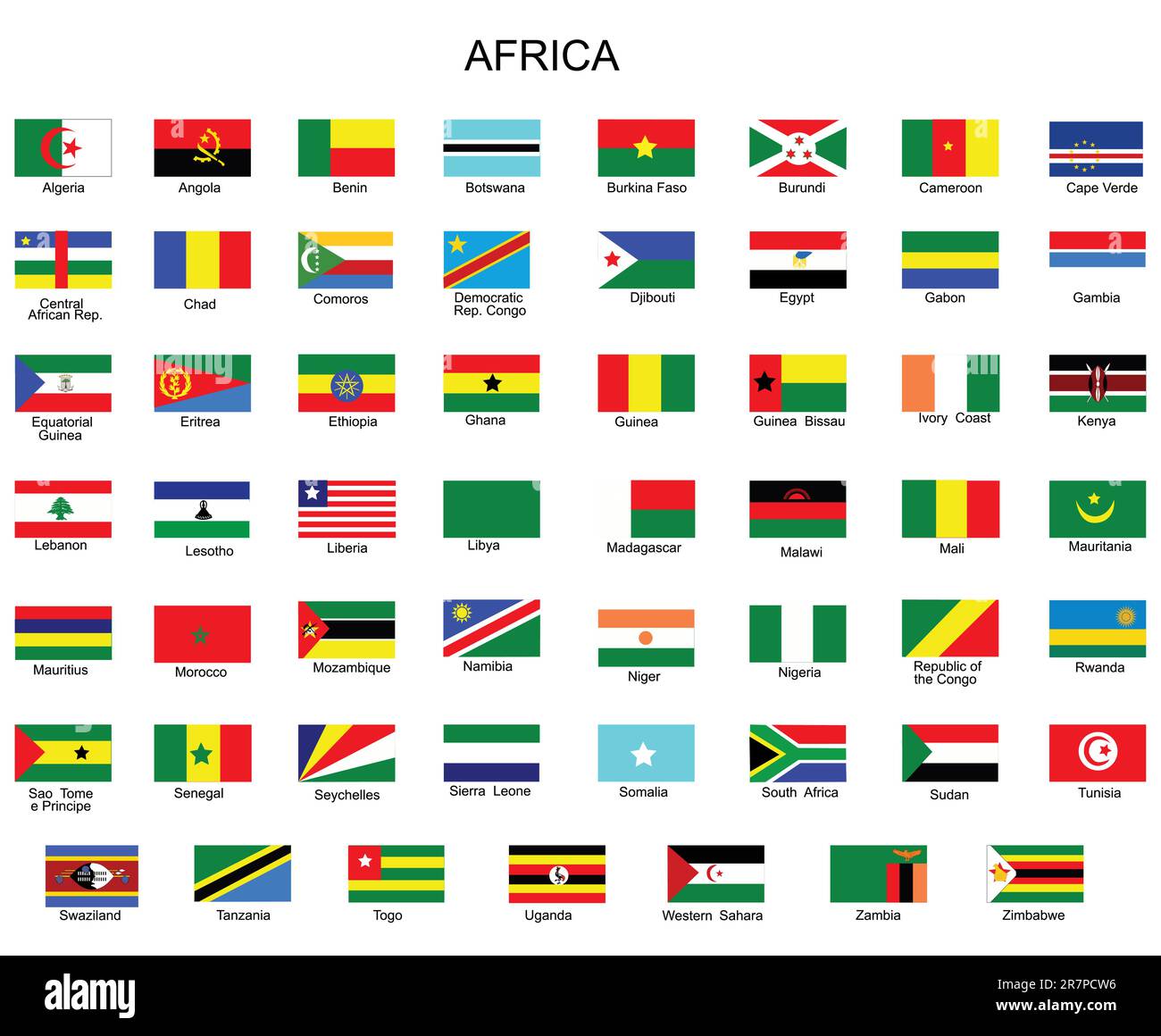 Liste aller Flaggen afrikanischer Länder Stock Vektor