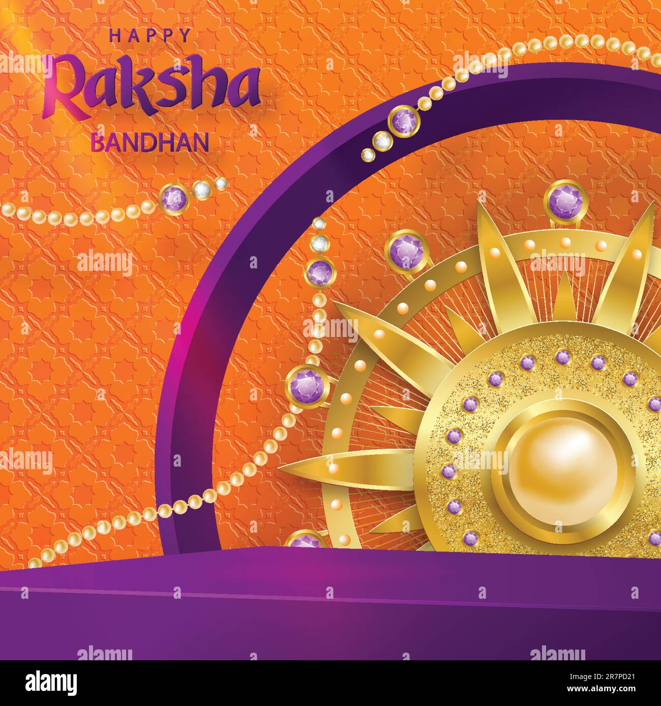 3D Quadratwurzelbühne für Happy Raksha Bandhan, das traditionelle indische Festival mit Rakhi-Elementen und Kristall auf farbigem Hintergrund Stock Vektor
