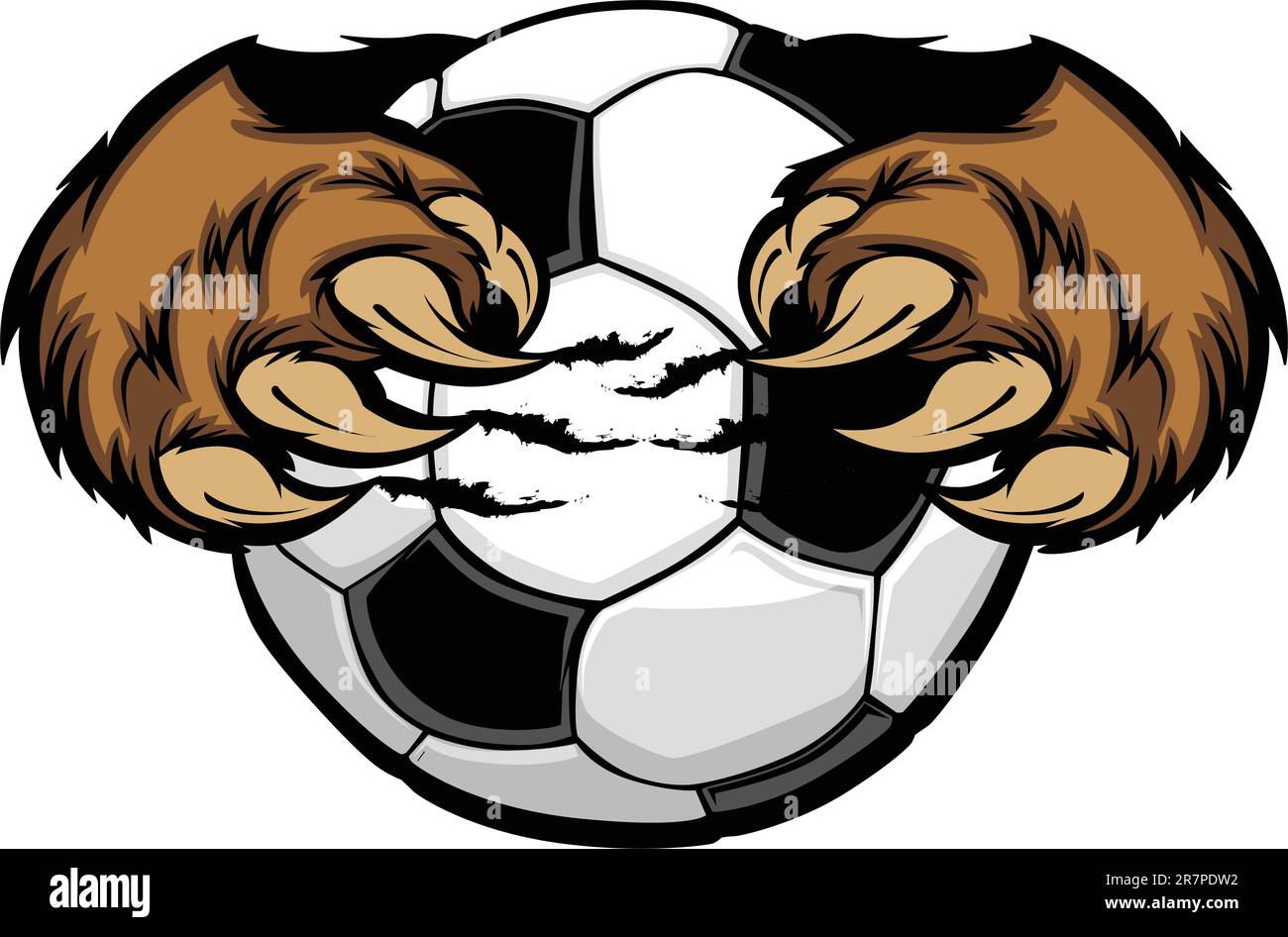 Vektor-Cartoon mit Bärenkrallen, der einen Fußball hält Stock Vektor