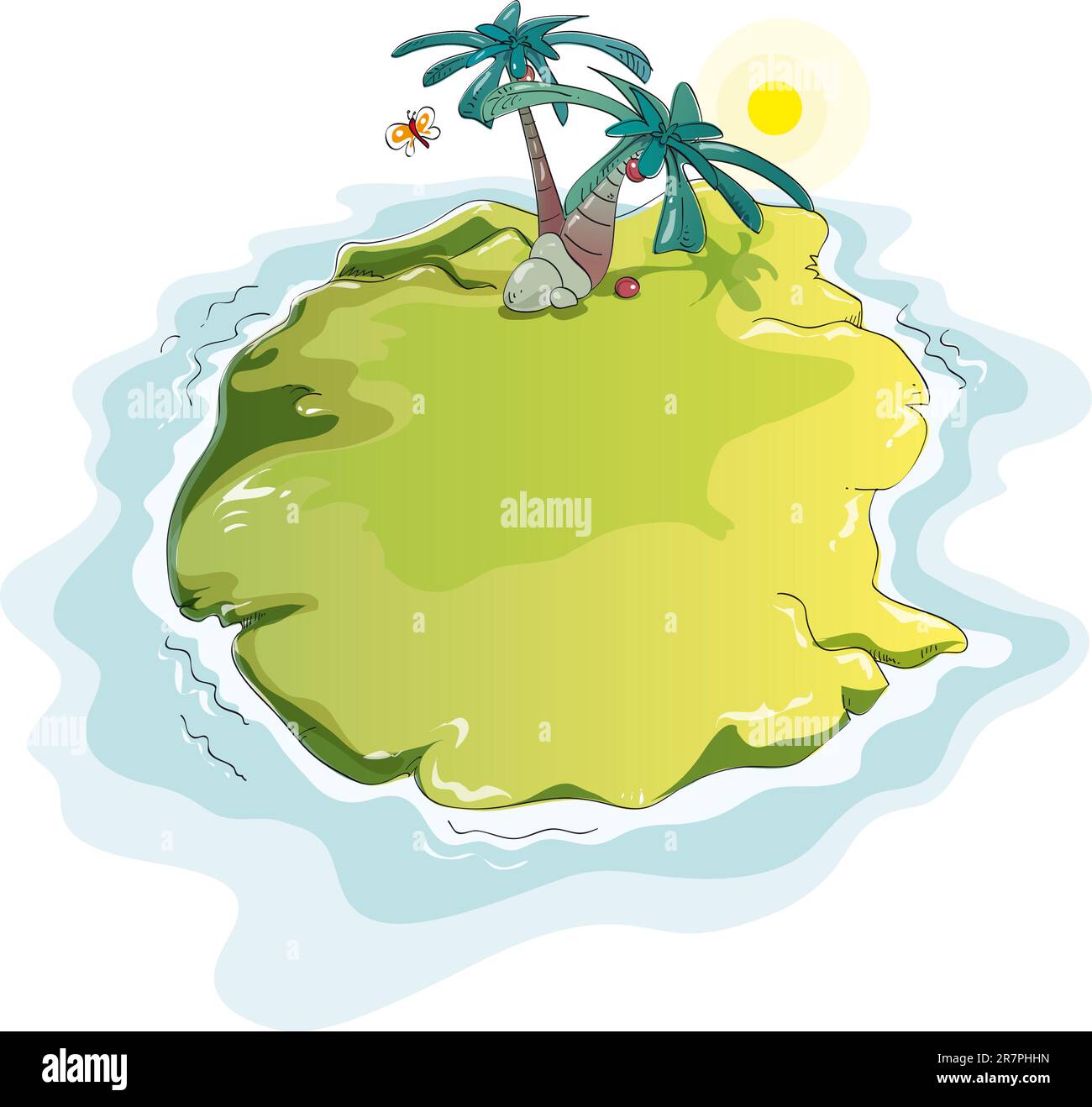 Einsame grüne Insel mit Palmen Stock Vektor
