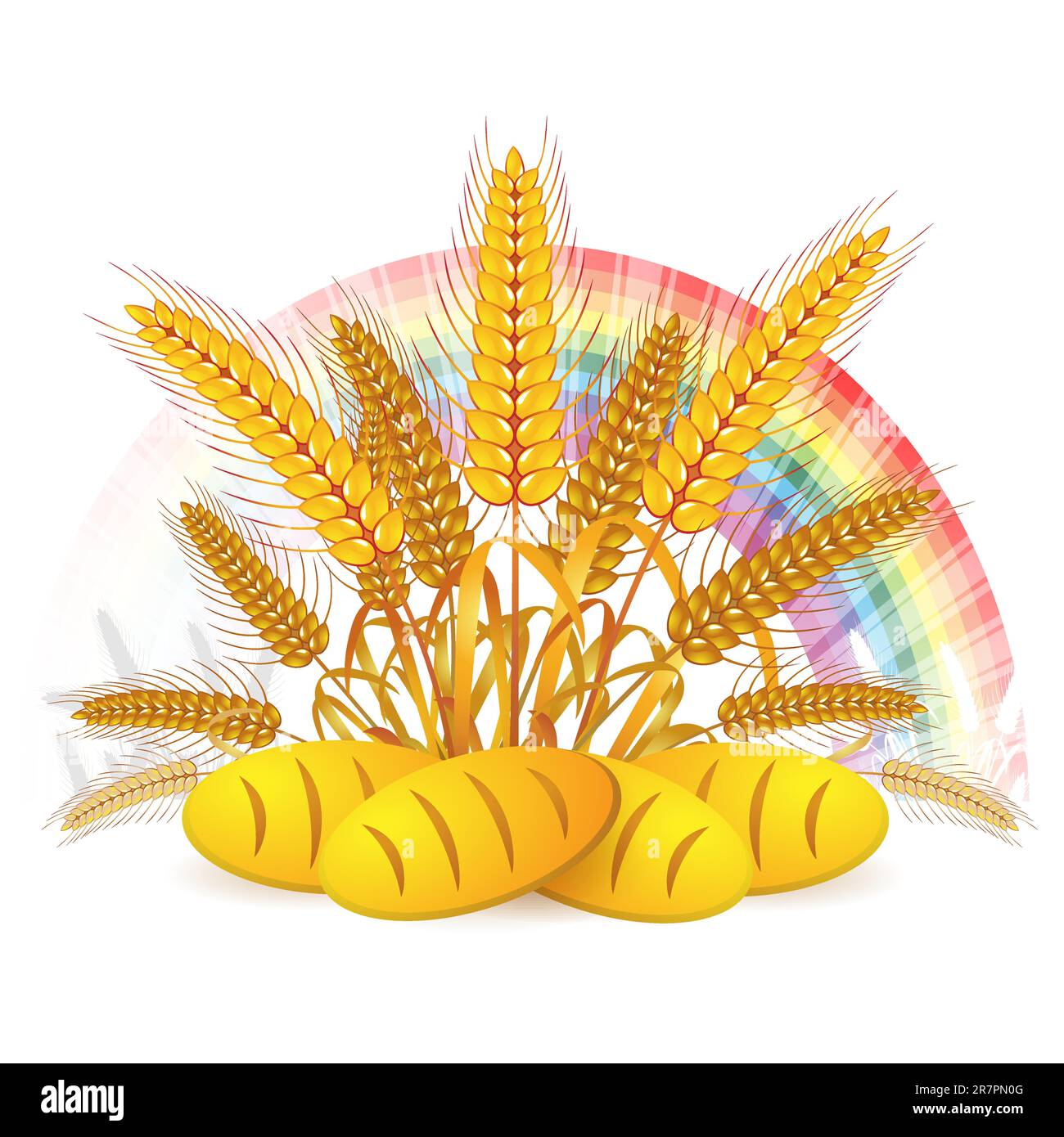 Weizenohren mit Brot und Regenbogen Stock Vektor