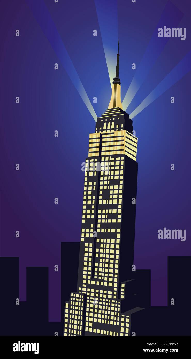 Illustration mit einem New Yorker Wolkenkratzer Stock Vektor