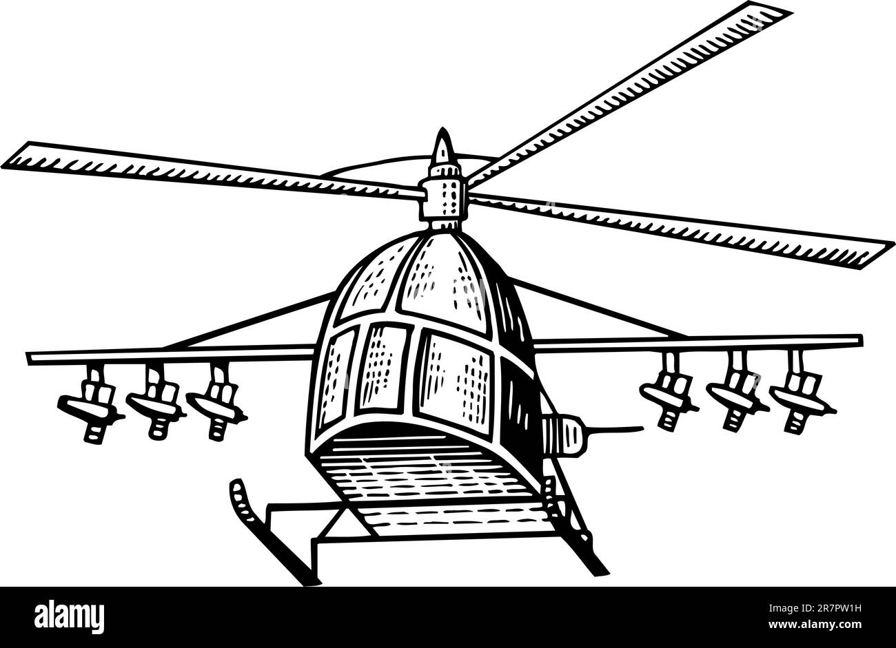 Hubschrauber fliegen isoliert auf Weiß Stock Vektor