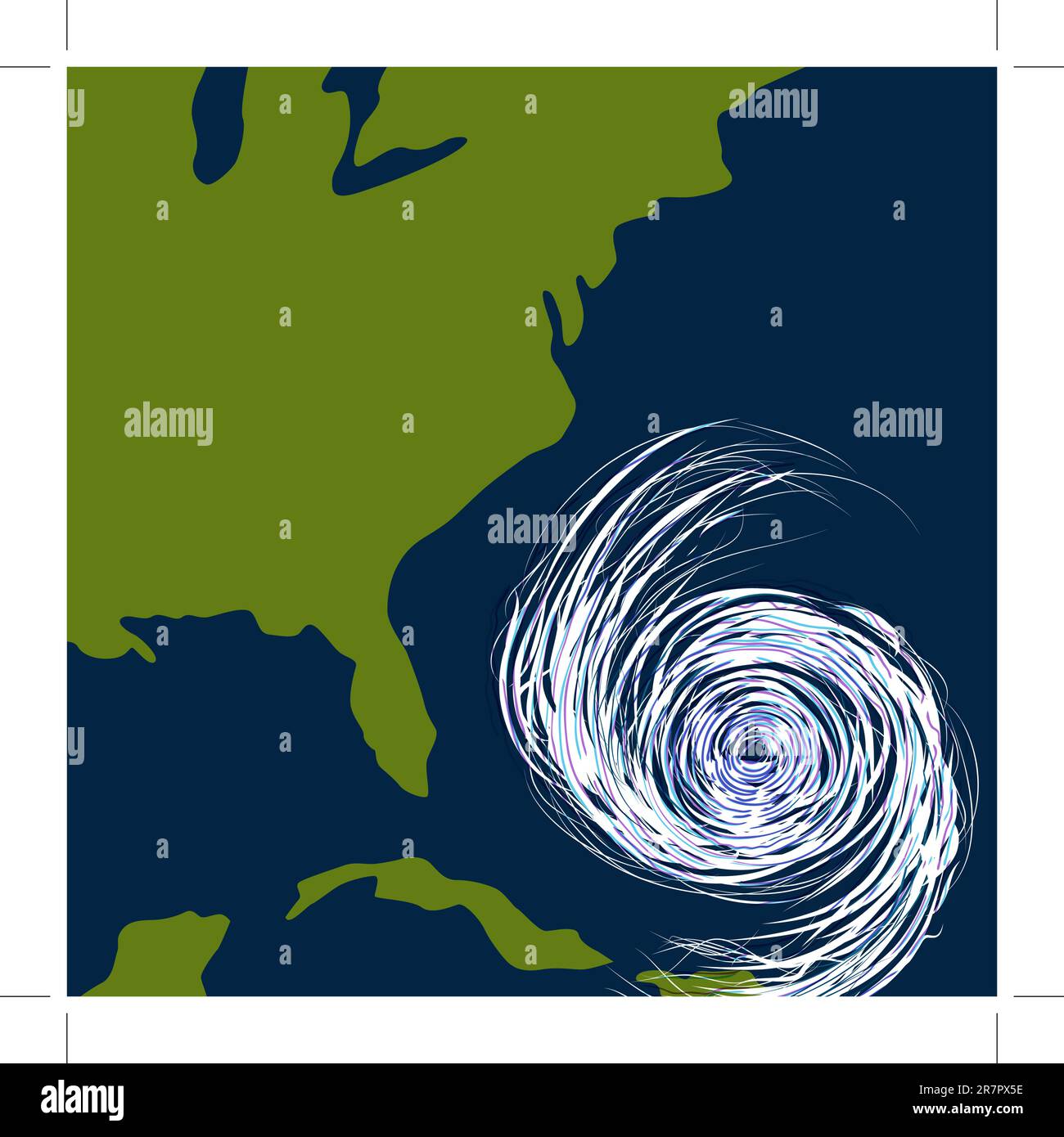 Ein Bild von einem Orkan vor der Ostküste der Vereinigten Staaten. Stock Vektor