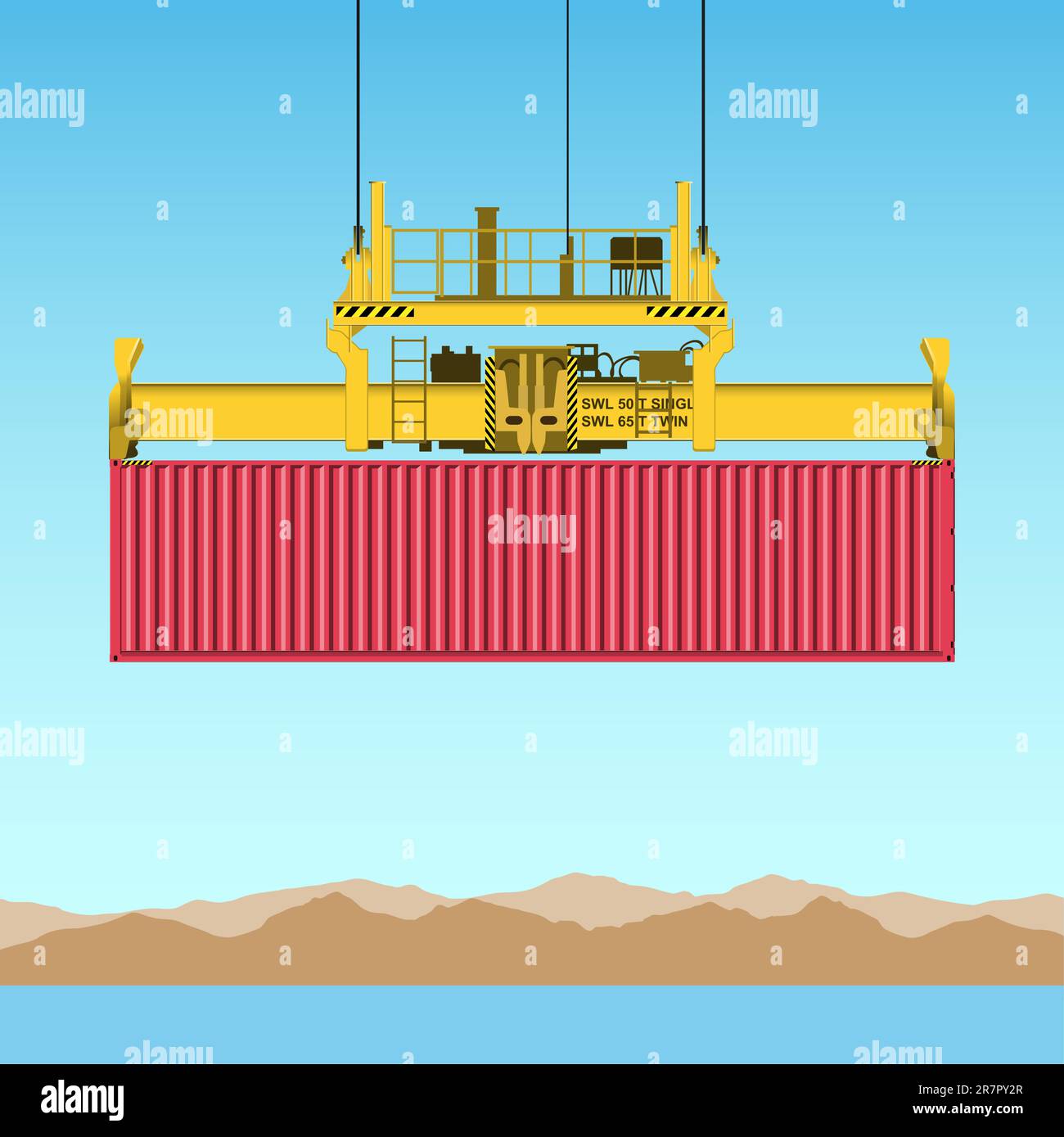 Ein Frachtcontainer auf Kran an den Docks Stock Vektor