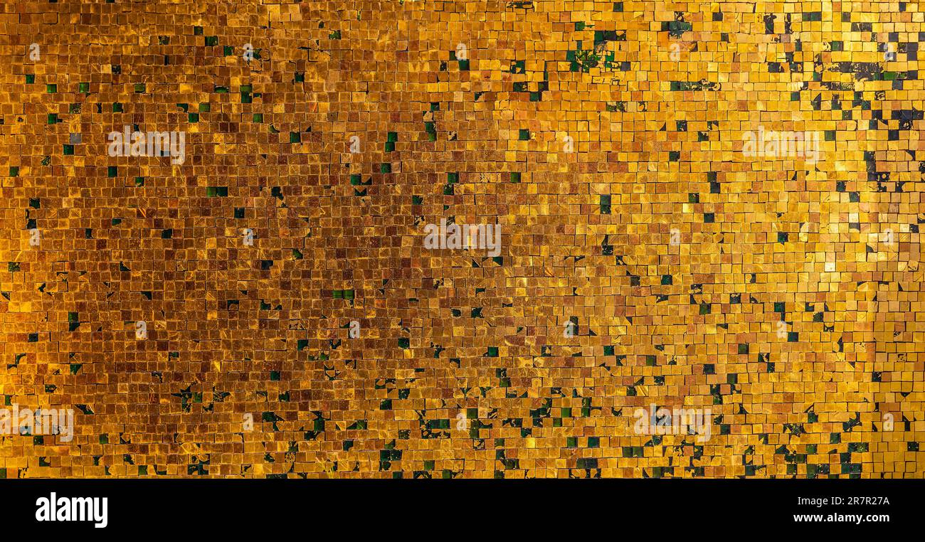 Textur aus goldenem Marmorplatten-Makromosaik Stockfoto