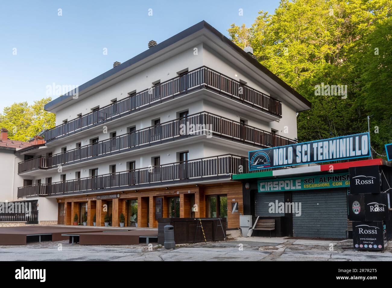 Das Skigebiet Terminillo in Apennines, Latium, Italien, Europa, im späten Frühling Stockfoto