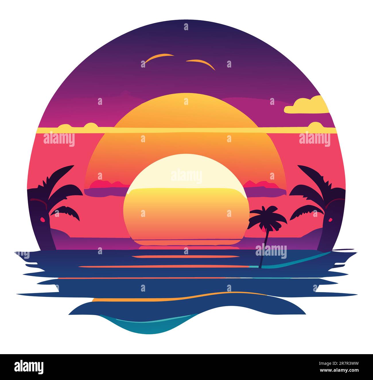 Sommer tropische Palmen und Strand Vintage Karte Hintergrund. Sommerabbildung für Poster, Flyer, T-Shirt. Stock Vektor