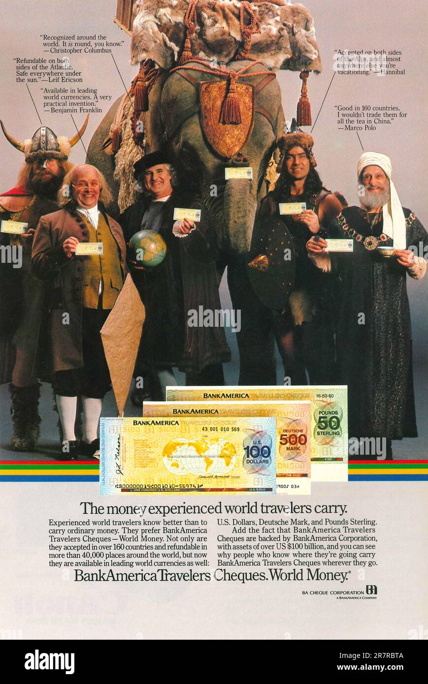 Bank of America Travellerschecks in einem Magazin 1982. Stockfoto