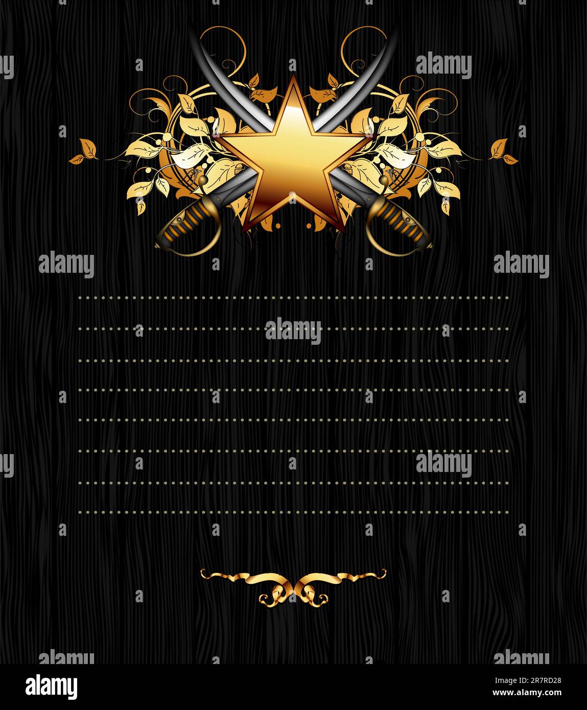 Kunstvoll verzierter Rahmen mit Stern und Säbeln. Diese Abbildung kann als Designerarbeit nützlich sein Stock Vektor