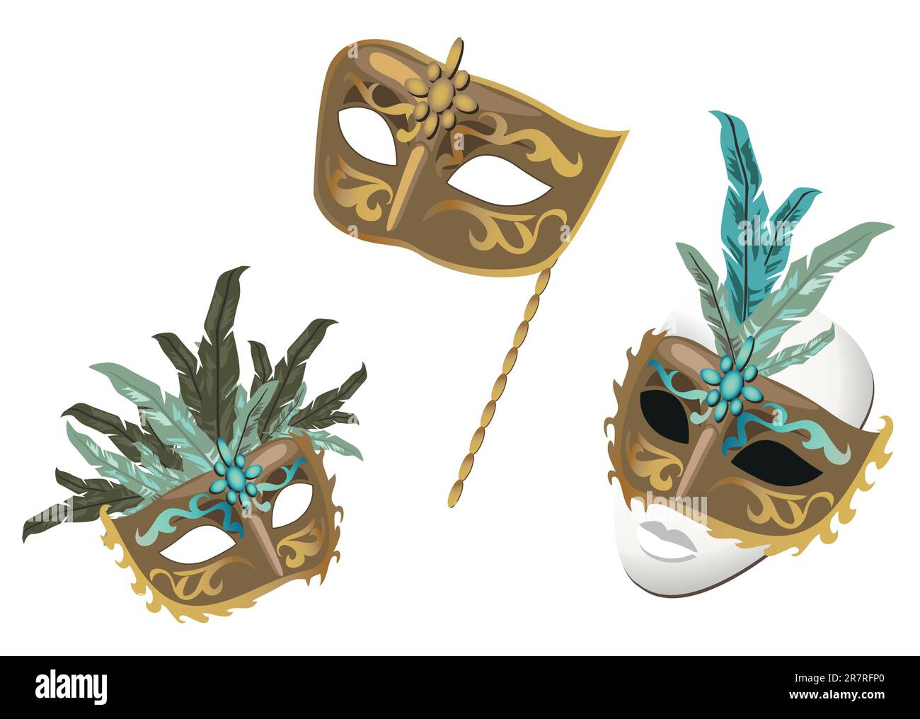 Venezianische Karnevalsmasken isoliert auf weißem Hintergrund Stock Vektor