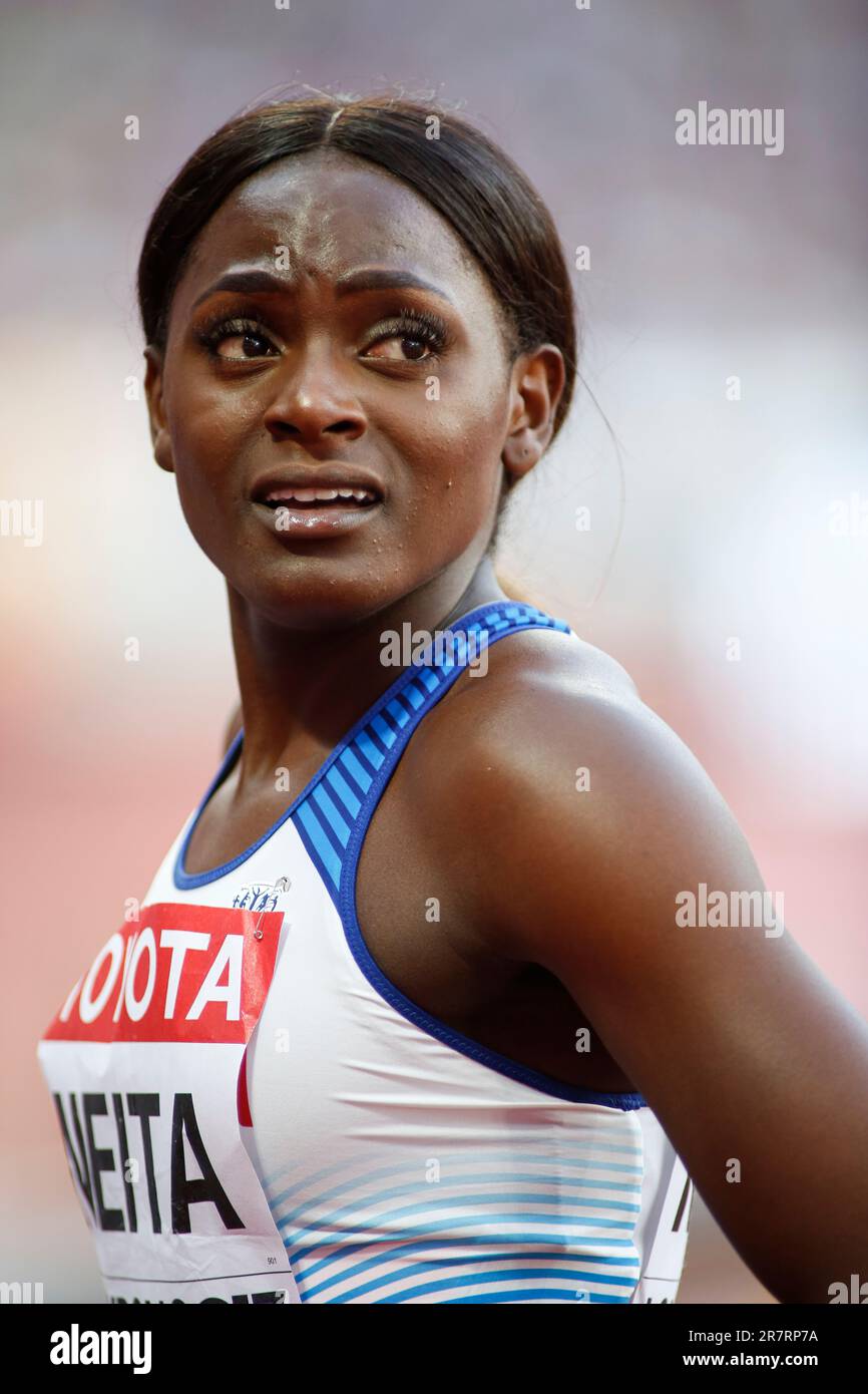 Daryll Neita nimmt an der 100-Meter-Meisterschaft der Leichtathletik 2017 in London Teil. Stockfoto