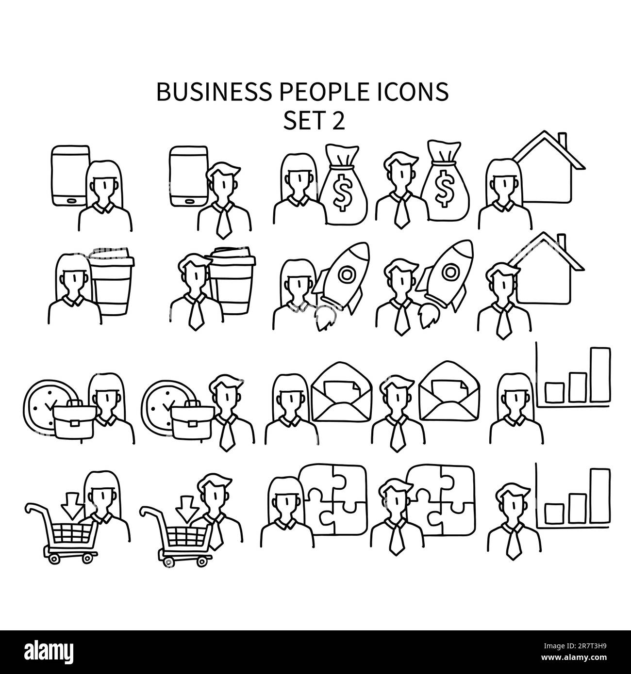 Symbole für Geschäftsleute stellen 2-Vektordarstellung ein Stock Vektor