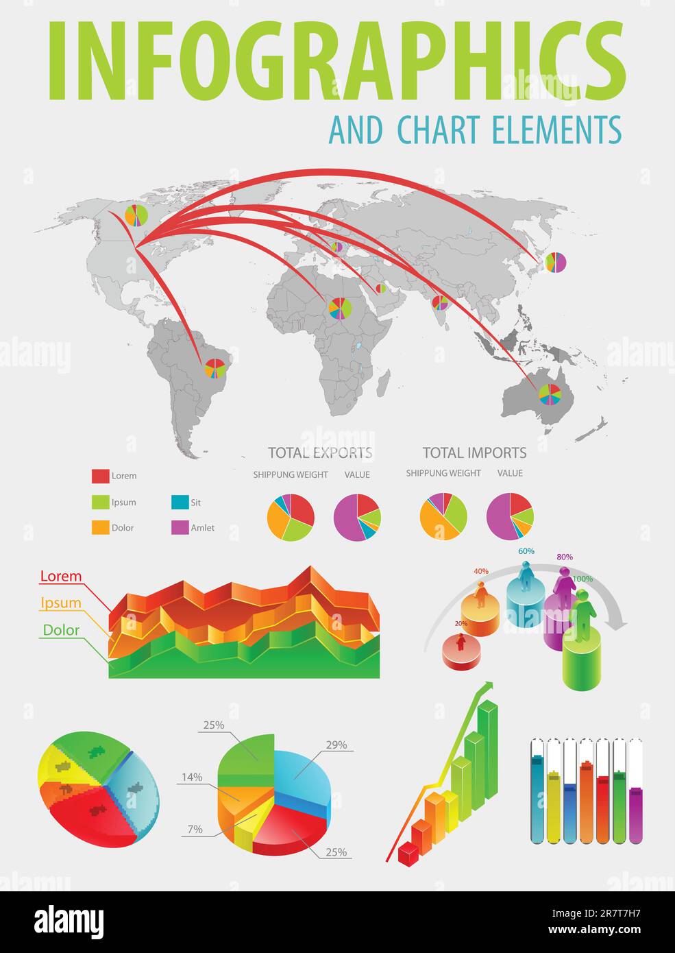 Infografik mit farbenfrohen Diagrammen. Vektordarstellung Stock Vektor