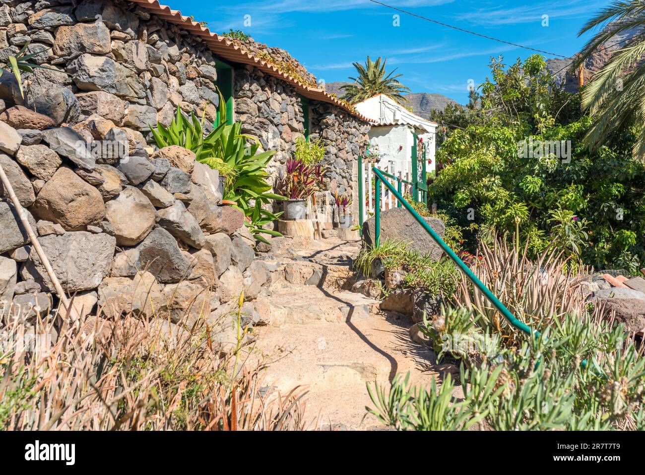 Finca und Ferienhaus im Dorf El Guro im Valle Gran Rey auf La Gomera Stockfoto