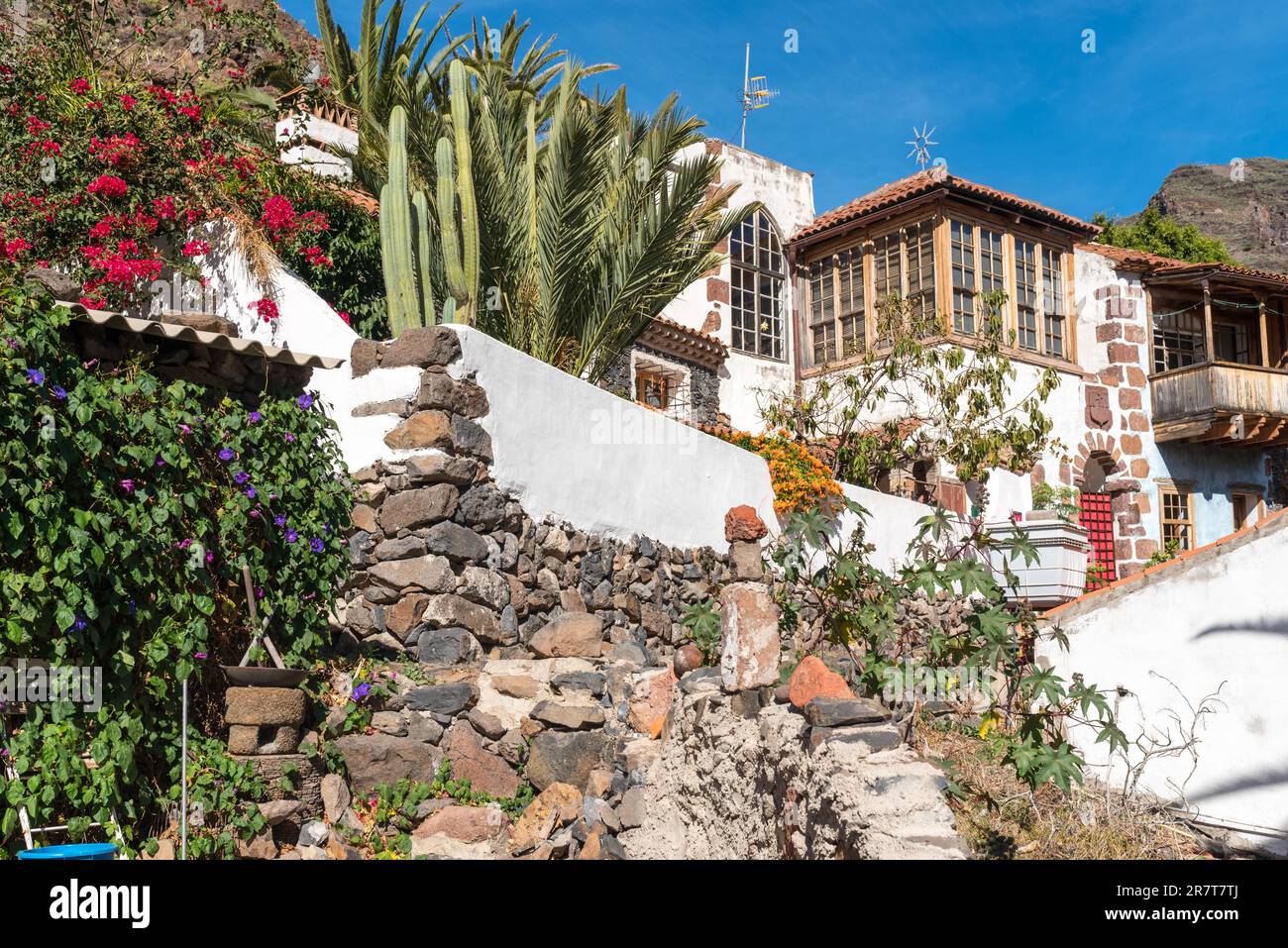 Finca und Ferienhaus im Dorf El Guro im Valle Gran Rey auf La Gomera Stockfoto