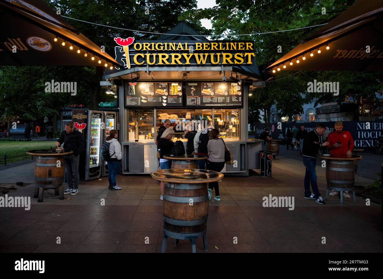 Original Berlin Currywurst, Currywurst Stand, Fast Food, Berlin, Deutschland Stockfoto