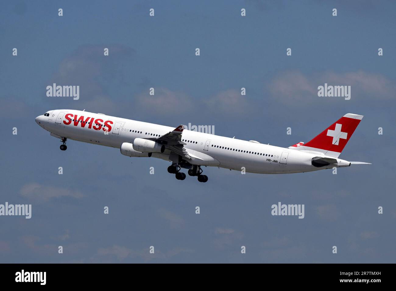 Flugzeug Swiss, Airbus A340-300, HB-JMI Stockfoto