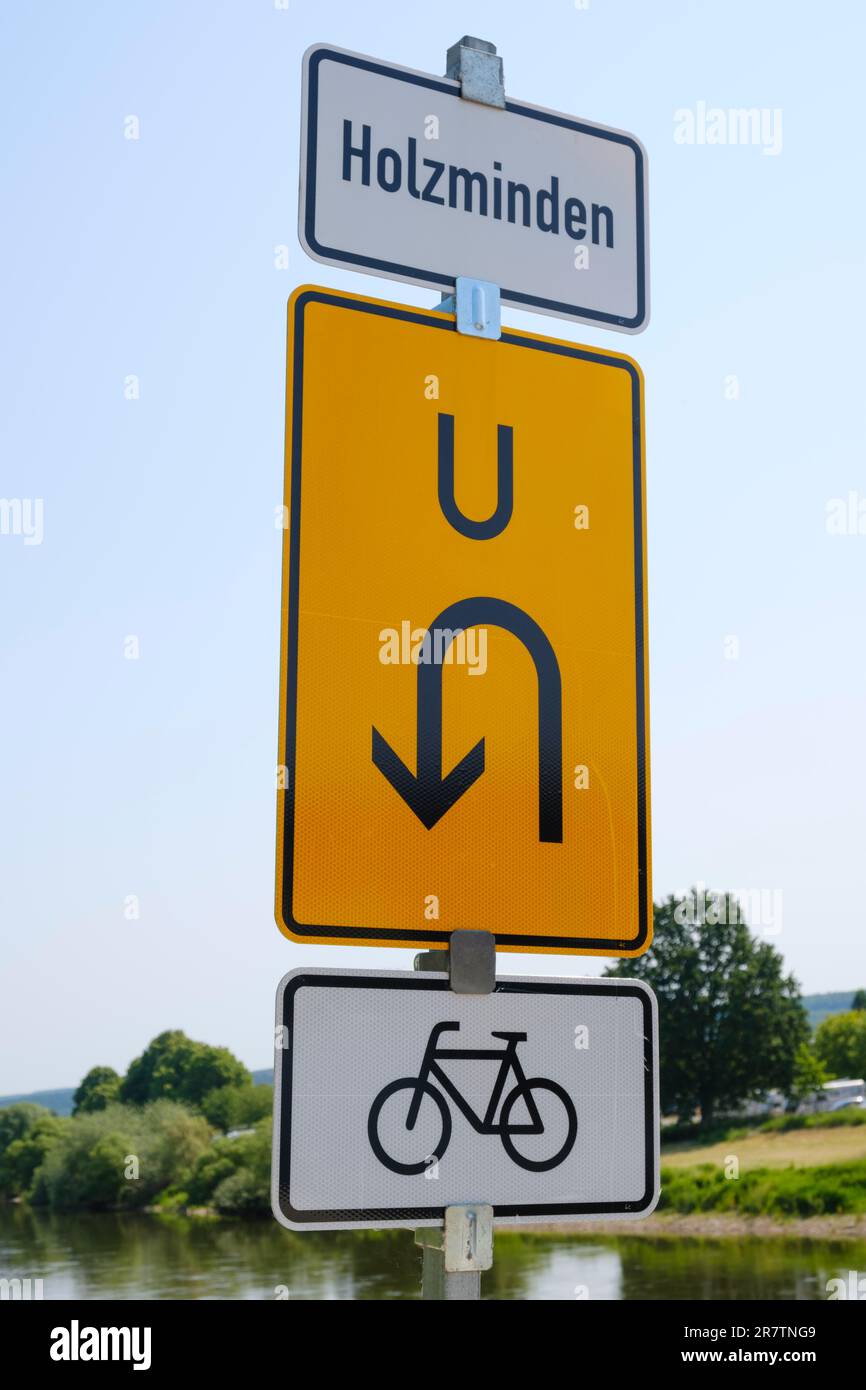Umleitungsschild für Fahrradverkehr, Verkehrsschild, Nordrhein-Westfalen, Deutschland Stockfoto