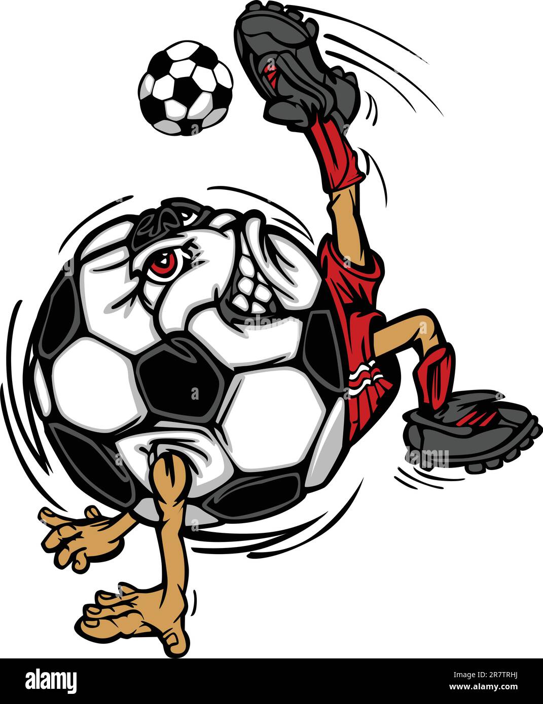 Fußball-Cartoon-Bild als Fußballspielerin Kicking Soccer Ball Stock Vektor