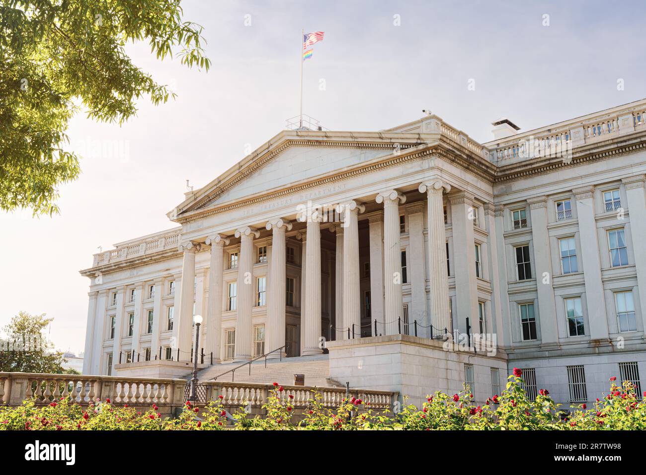 Treasury Building in Washington, D.C., USA. Hauptquartier des US-Finanzministeriums. Stockfoto