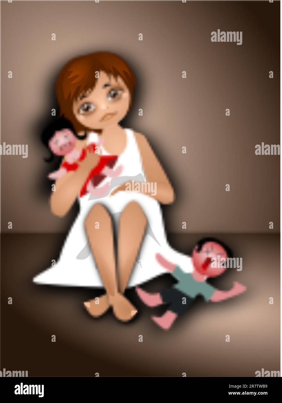 Abbildung eines Mädchens mit zwei Szmacianymi-Puppen. Stock Vektor
