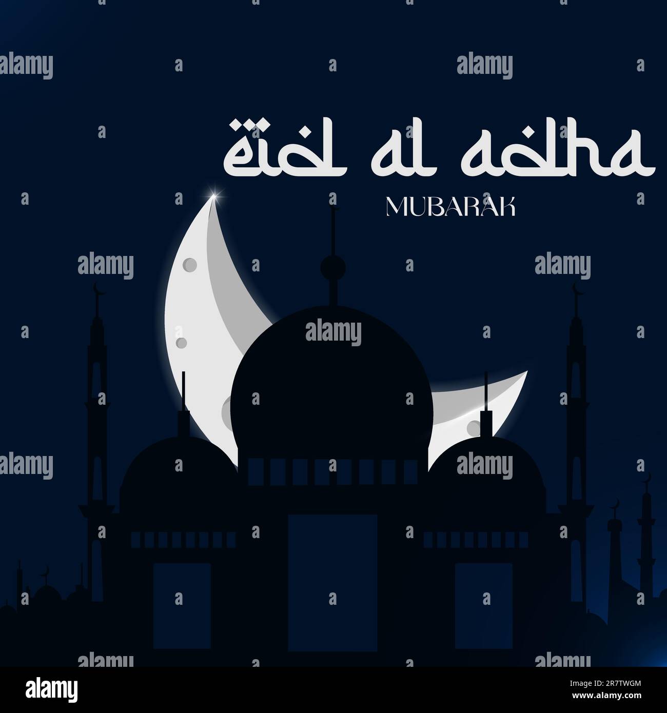 Islamische Grußkarte Eid Al Adha Mubarak mit weißem Mondposter, Bannerdesign, Vektorbild Stock Vektor