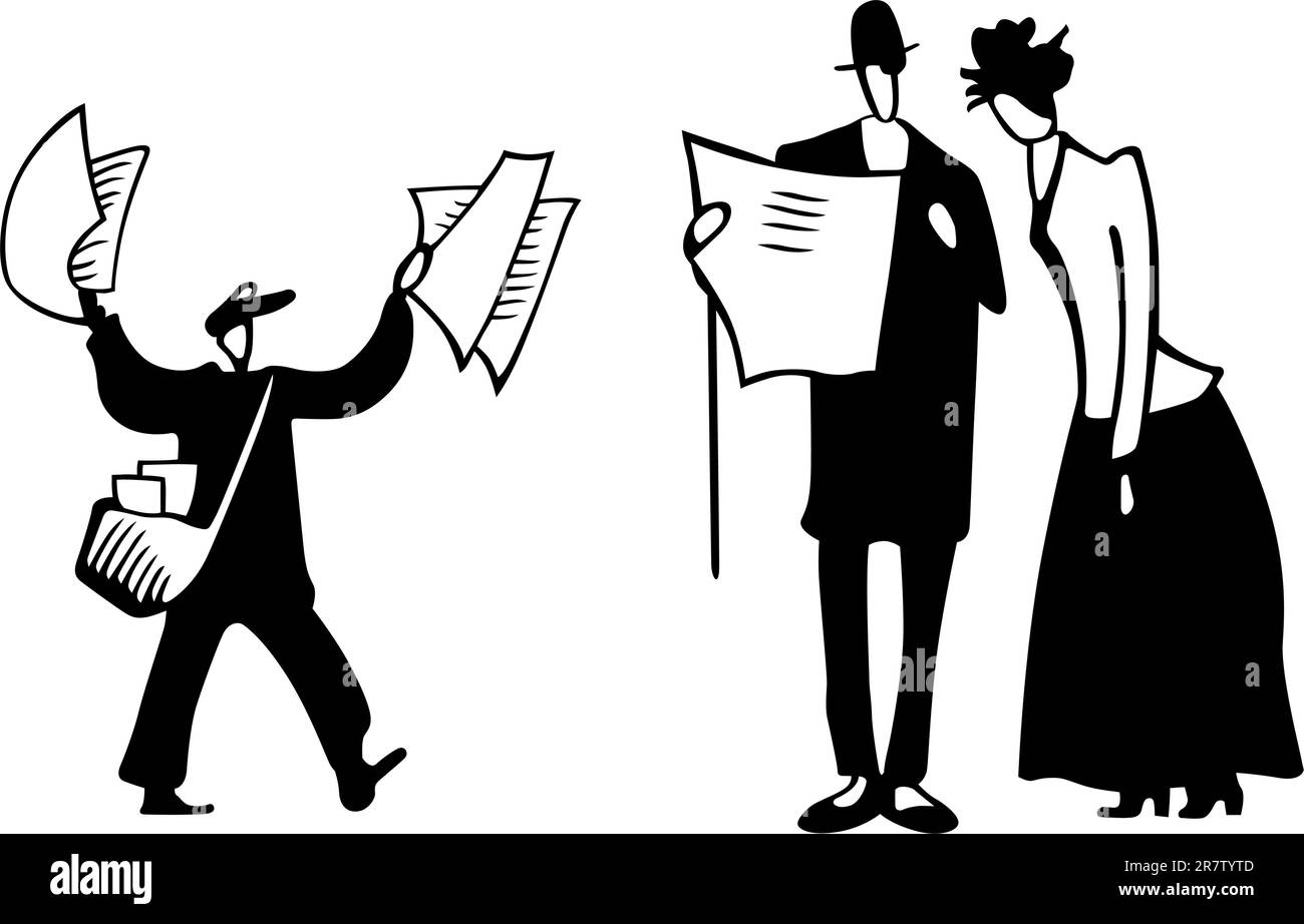 Zeitungsjunge und Leser auf der Straße Stock Vektor