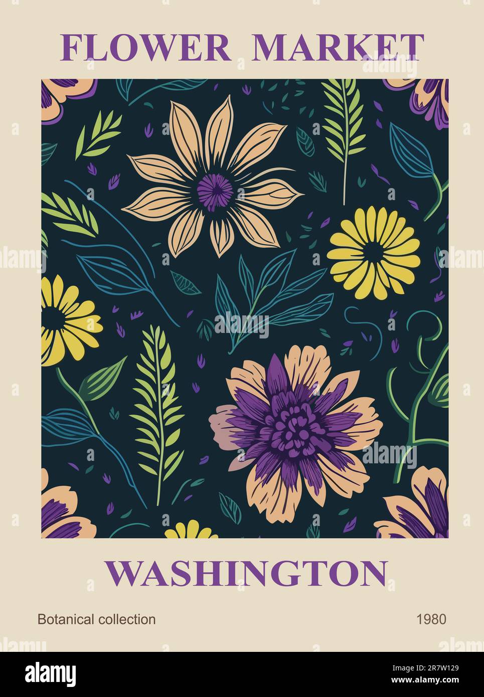 Abstrakte Blumenmarkt Washington dunkle Vektorkunst. Stock Vektor
