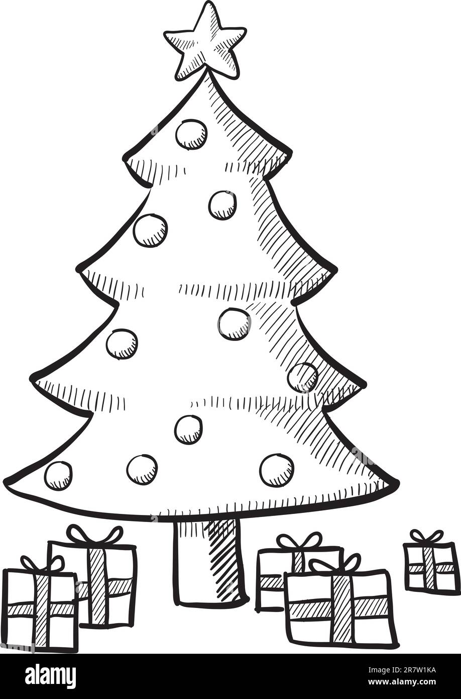Weihnachtsbaum im Doodle-Stil mit Verpackungen und Vektordarstellung Stock Vektor