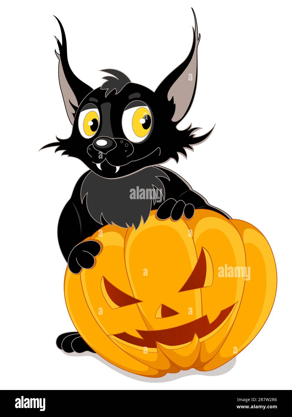 Schwarze Fledermaus und Halloween-Kürbis auf weißem Hintergrund Stock Vektor