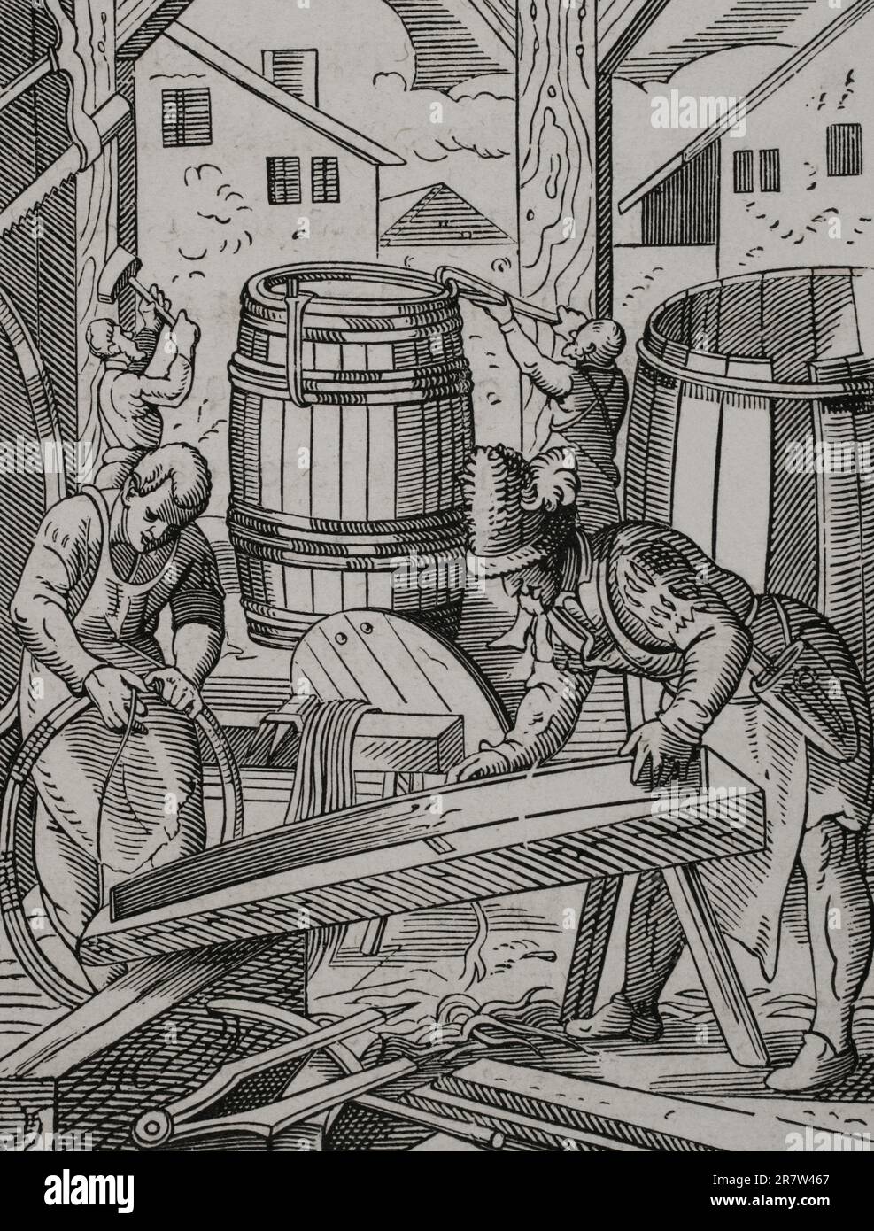 Coopers Werkstatt. Gravur aus dem 16. Jahrhundert von Jost Amman.