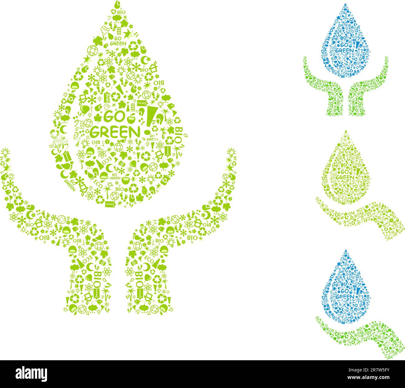 Wassertropfen mit den Händen. Umweltfreundliches Konzept auf weißem Hintergrund. Ökologie-Vektordarstellung. Stock Vektor