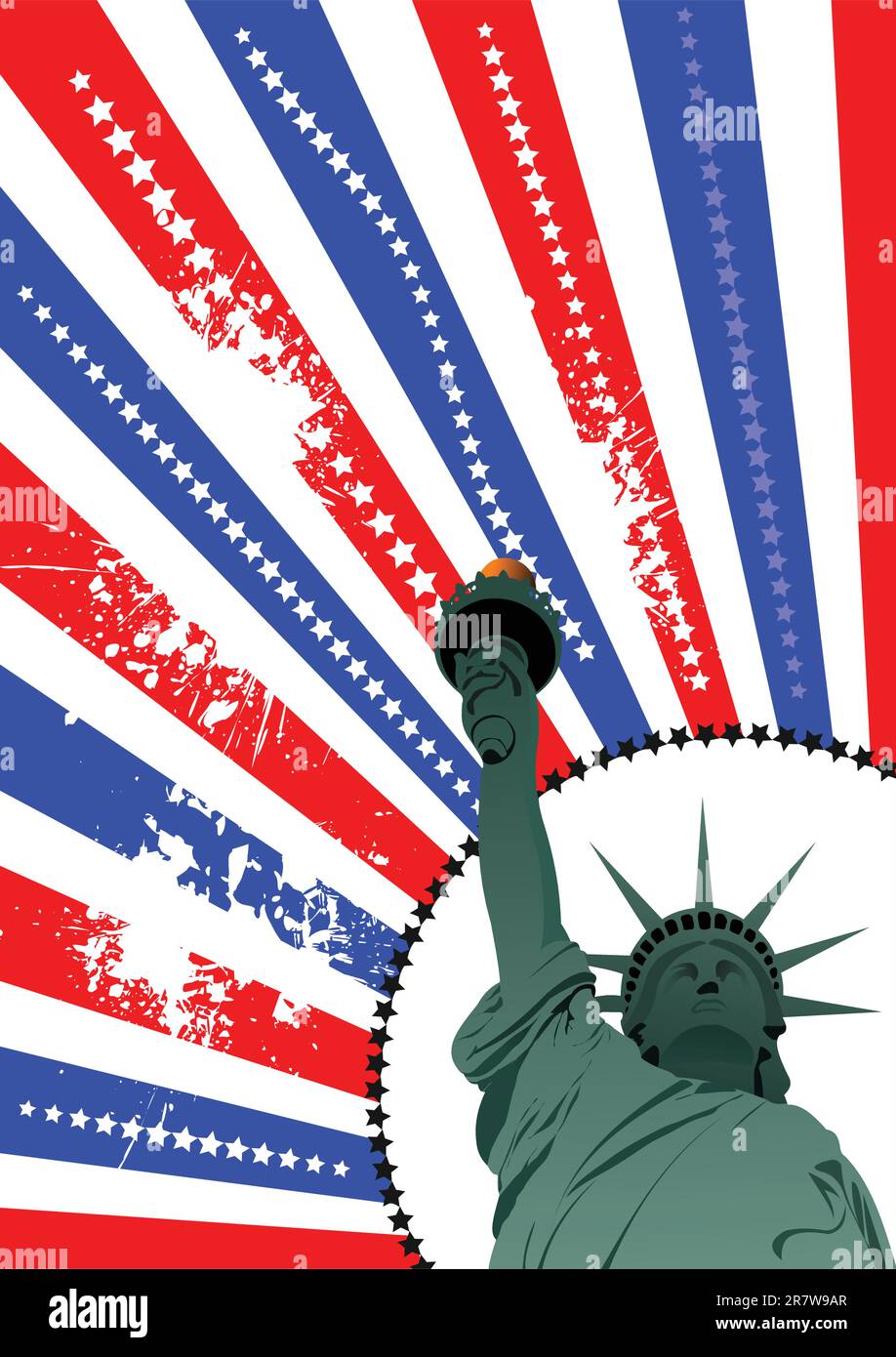 Abdeckung für die Broschüre mit den USA Bild, Amerikanische Flagge und Freiheitsdenkmal Stock Vektor