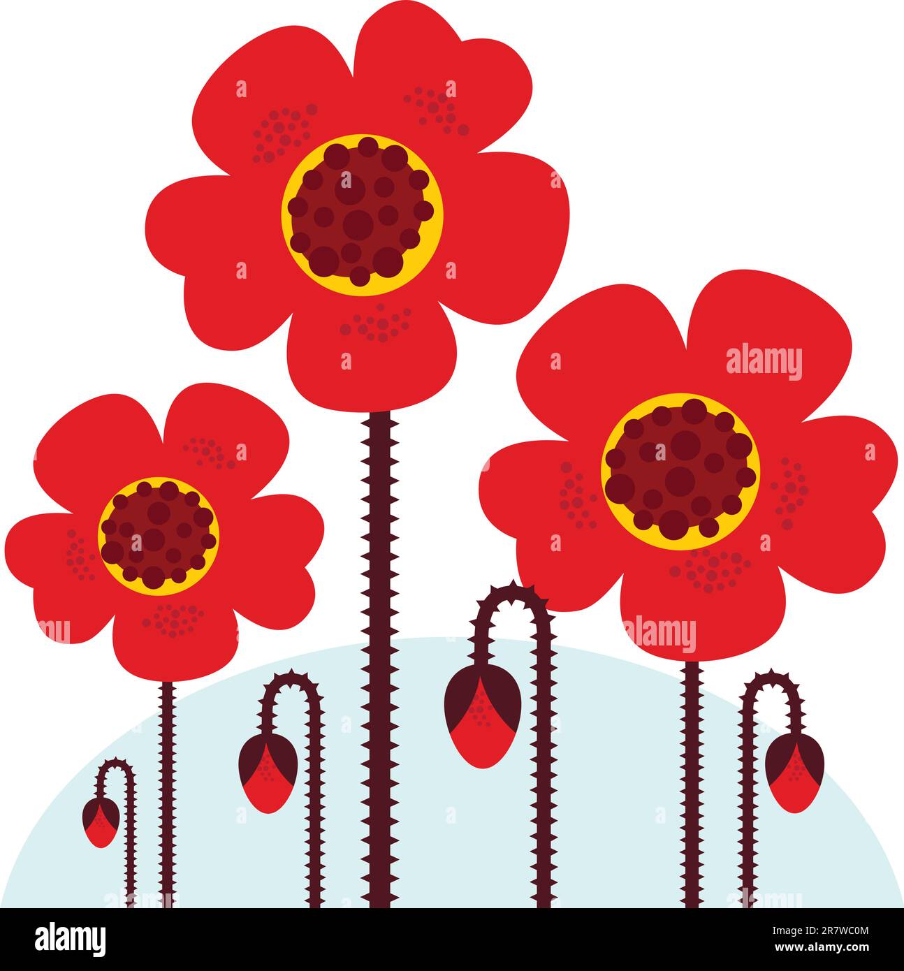 Sammlung von roten Mohnblumen, isoliert auf weißem Hintergrund. Vektor Stock Vektor