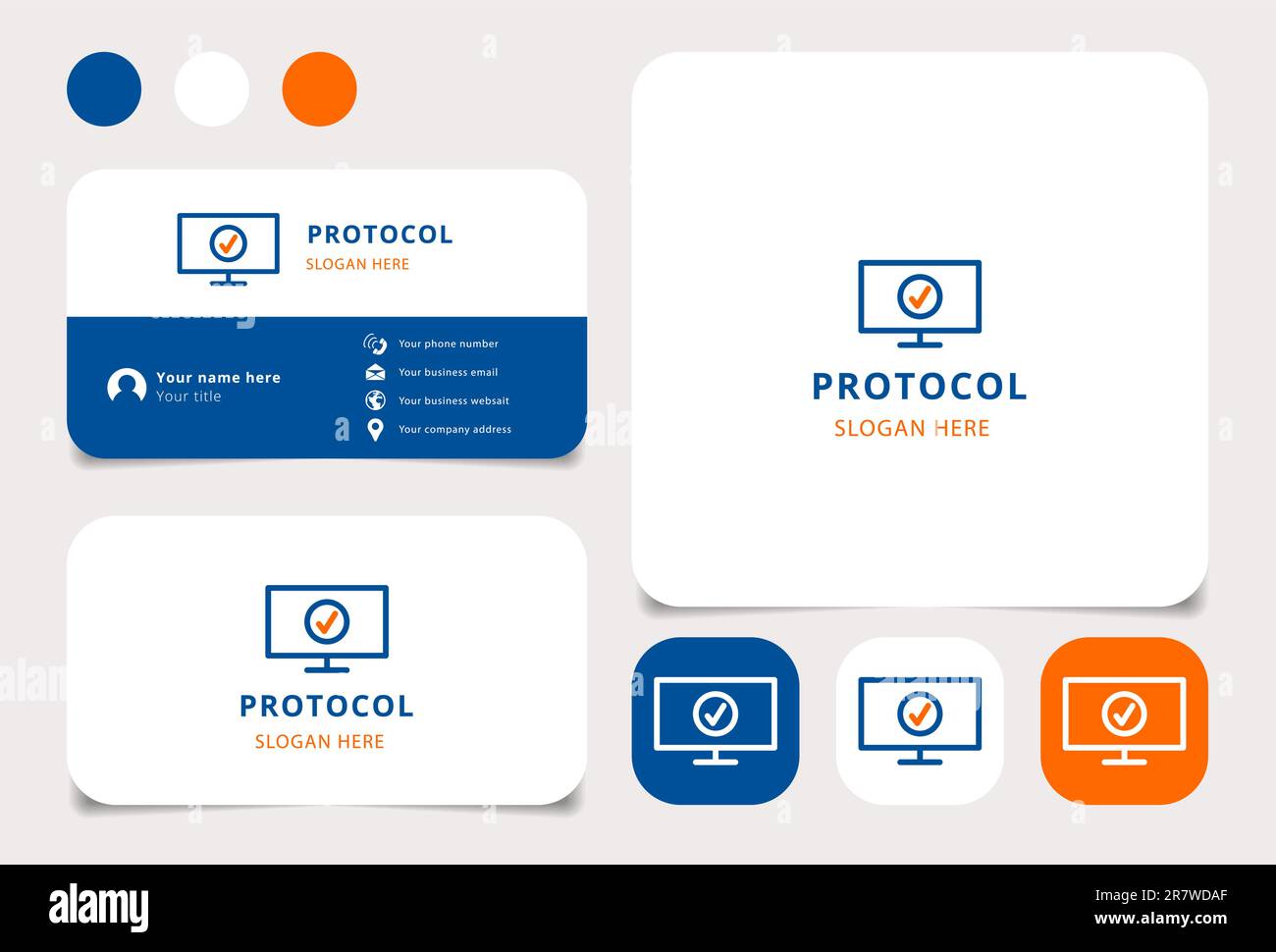 Protokolllogo mit editierbarem Slogan. Branding-Buch und Visitenkartenvorlage. Stock Vektor