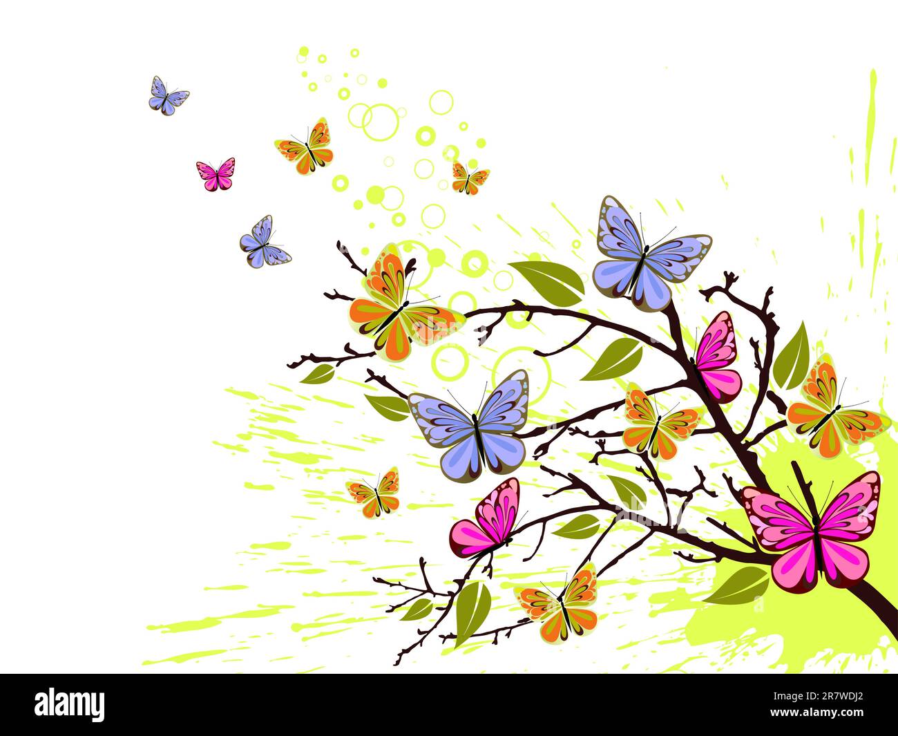 vektordarstellung bunter Schmetterlinge auf einem Ast Stock Vektor