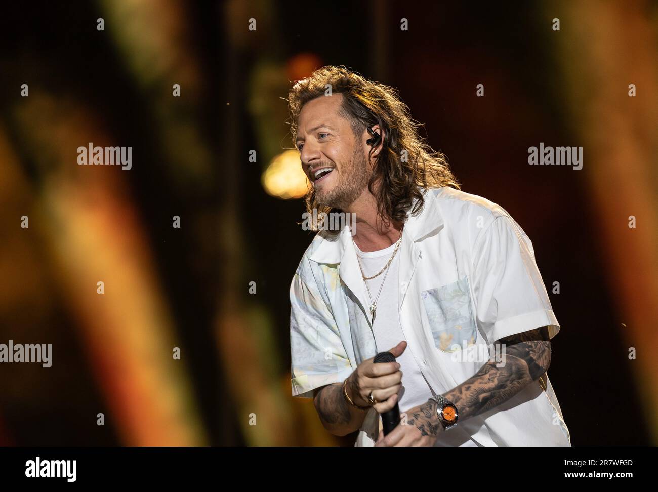Tyler Hubbard tritt am 1. Tag des CMA Fests im Nissan Stadium am Donnerstag, den 8. Juni 2023 in Nashville, Tennessee auf. Foto: Amiee Stubbs/ImageSPA Stockfoto