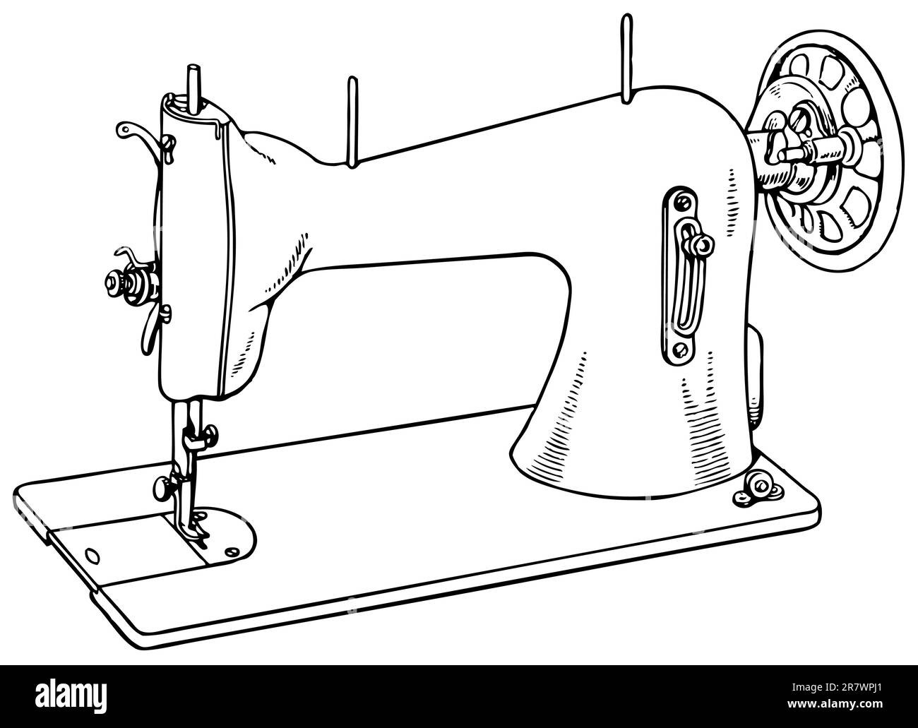 Alte Nähmaschine auf weißem Hintergrund Stock Vektor