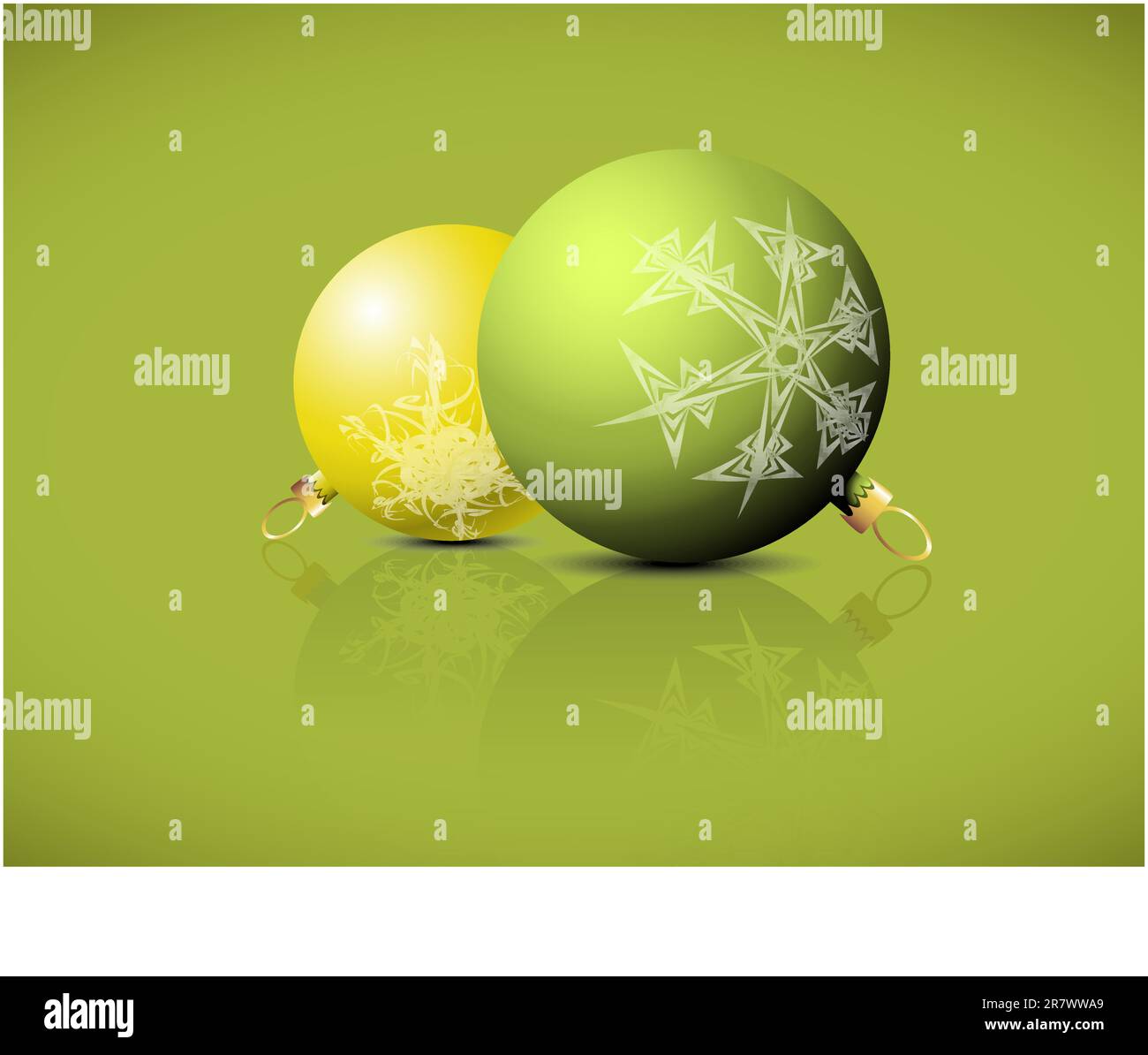 Weihnachten Kugeln mit Schneeflocken Ornamente auf einem grünen Hintergrund Stock Vektor