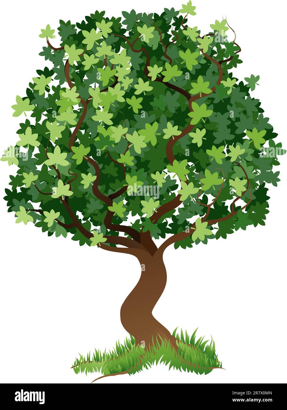 Eine Abbildung eines stilisierten Baumes mit Rasen rund um seine Wurzeln Stock Vektor