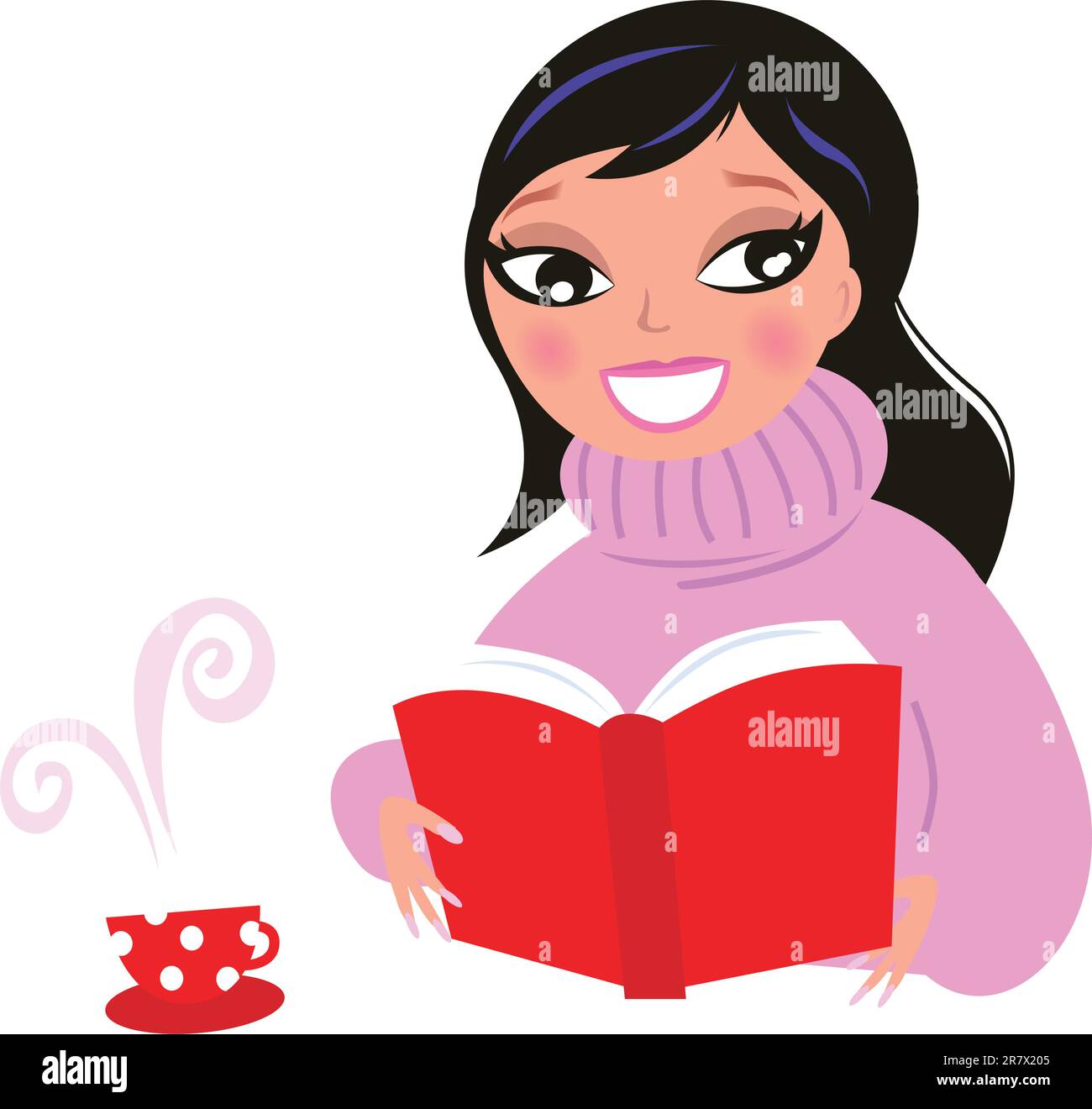 Frau, die Buch liest oder studiert. Vektordarstellung. Stock Vektor