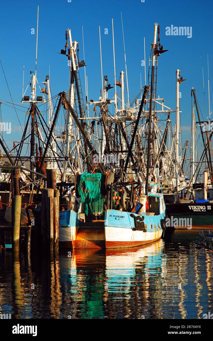 Die kommerzielle Fischereiflotte hat an einem Yachthafen im Hafen von Point Pleasant, New Jersey, an der Küste von Jersey festgemacht Stockfoto